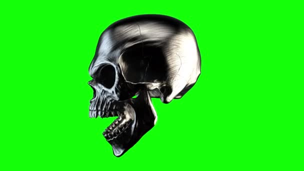 緑の画面上の重金属頭蓋骨ターンテーブルアニメーション クロマキー デジタル要素 — ストック動画