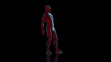 Temel erkek figürü ayakta duruyor ve bekliyor - kamera etrafında dönüyor - neon ışıklı - alfa maskeli VFX ögesi