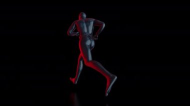 Temel erkek figürü çalışıyor - düşük açılı sol görüş - neon ışıklandırma - alfa maskeli VFX ögesi - siyah arkaplanda izole edilmiş