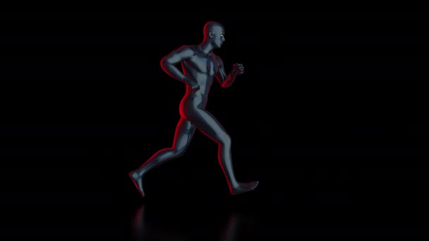 基本的な人間の男性像のランニング サイドビュー ネオンライト アルファマスクを持つVfx要素 黒の背景に隔離 — ストック動画