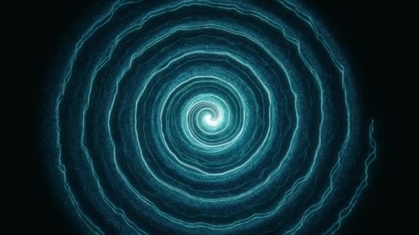 螺旋形结构中旋转的美丽的宇宙蓝色粒子 发光的蓝色 — 图库视频影像
