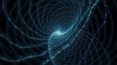 Soğuk mavi çift yönlü parçacık sarmalı uzayda hareket ediyor ve yüzüyor - 4K Video