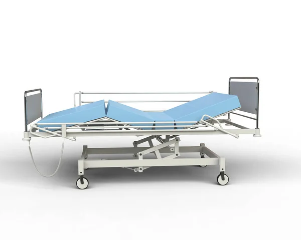 青いマットレスとすべての機器を備えた大きな病院のベッド サイドビュー — ストック写真