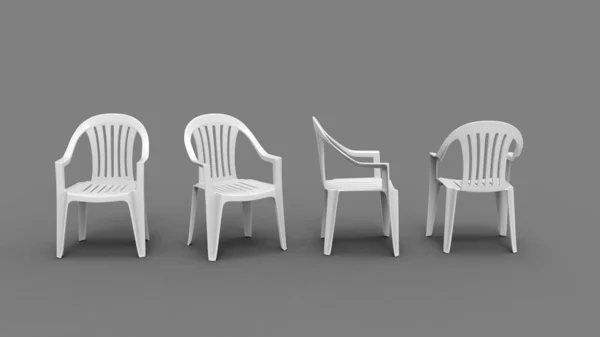 Základní Bílé Plastové Zahradní Židle Pohled Všech Stran — Stock fotografie