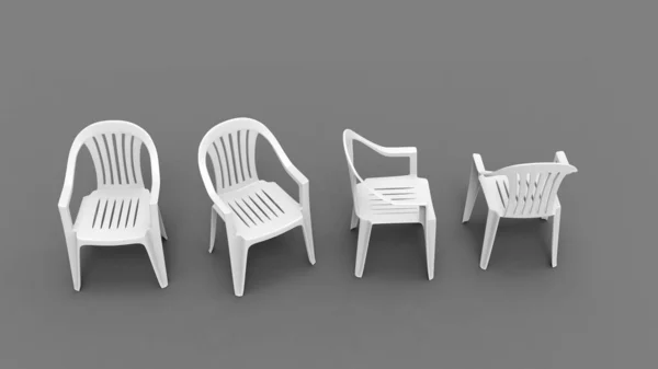 Podstawowe Białe Plastikowe Krzesła Ogrodowe Widok Każdej Strony Rzut Góry — Zdjęcie stockowe