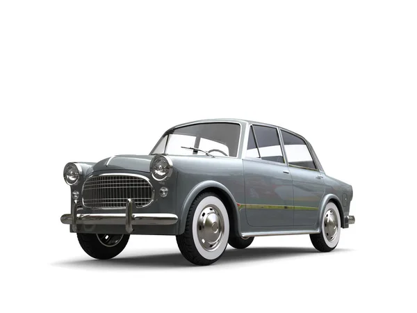 Leisteen Grijs Kleine Compacte Vintage Auto Geïsoleerd Witte Achtergrond — Stockfoto