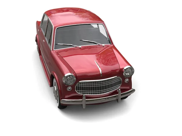 Fémes Piros Kis Kompakt Vintage Autó Felülnézetből — Stock Fotó