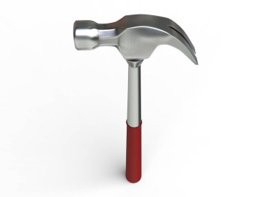 Kırmızı lastik saplı çelik çekiç - üst görünüm - beyaz arka planda izole
