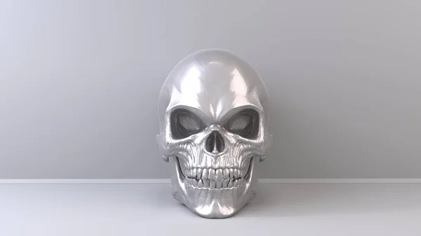 Cráneo Metal Brillante Fondo Estudio — Foto de Stock
