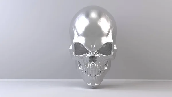 明るいスタジオの背景に邪悪な金属頭蓋骨 — ストック写真