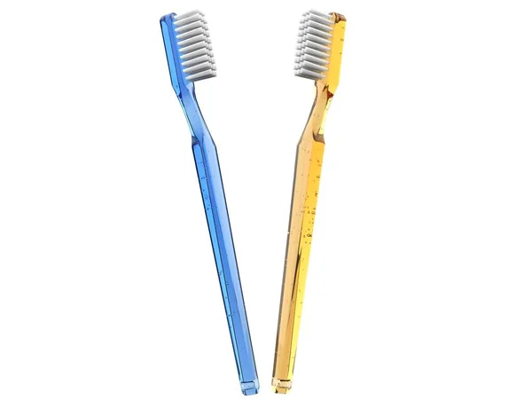 Brand New Blue Yellow Toothbrushes — Stock Photo, Image