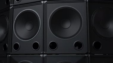 Siyah hoparlörlerin modern büyük ve gürültülü kulesi animasyon - dijital element - 4K Pro Res