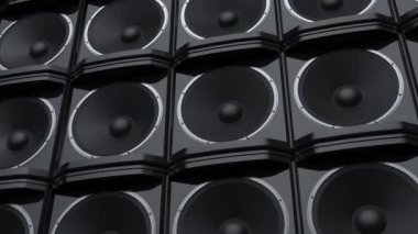 Modern müzik hoparlörlerinden oluşan parlak siyah duvar - 4K Pro Res