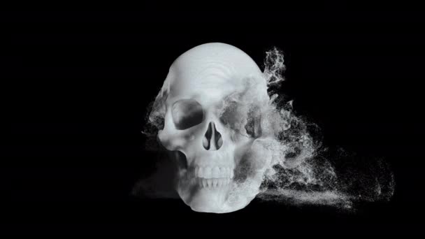 Cráneo Desintegrándose Humo Partículas Elemento Vfx Digital — Vídeos de Stock