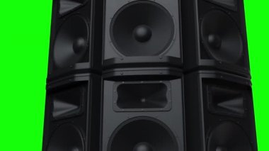 Siyah hoparlörlerin modern büyük ve gürültülü kulesi animasyon - dijital element - 4K Pro Res