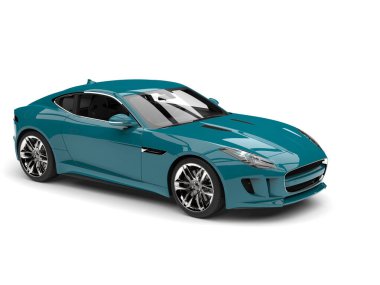 Açık deniz mavisi, modern, zarif, lüks spor araba. Güzellik çekimi.