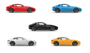 Çeşitli renklerde modern lüks spor arabaların seti - yan görünüm