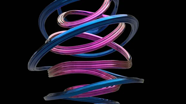 抽象金属青と明るいピンクの曲線の形 黒の背景に孤立 — ストック写真