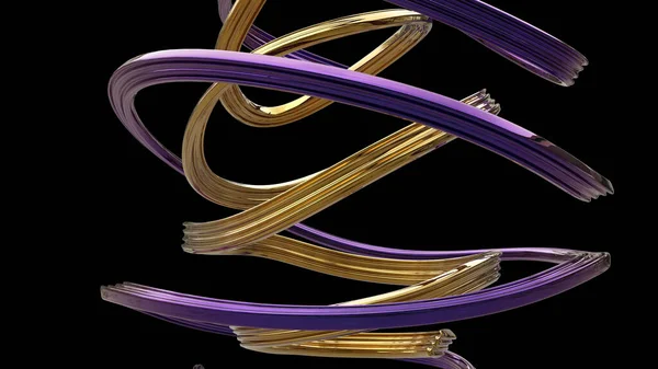 Абстрактные Металлические Фиолетовые Золотые Кривые Формы Изолированные Черном Фоне — стоковое фото