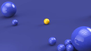 Parlak sarı top mavi küreler kalabalığının arasından süzülüyor.