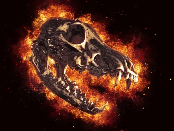 Heavy Metal flaming demon wolf skull