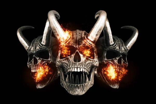 Ağır Metal Şeytan Kafatası Yanan Gözler Yanan Çığlıklar — Stok fotoğraf