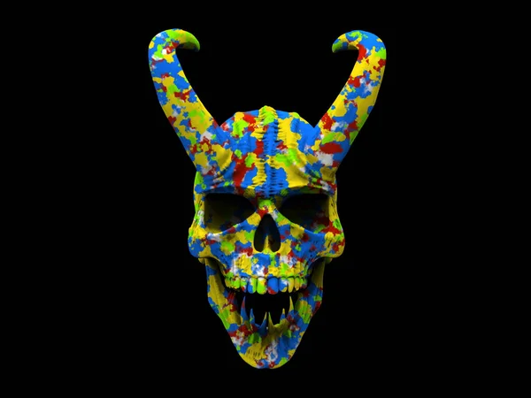 Laughing Demon Skull Big Horns Colors Splash — Stock Photo, Image