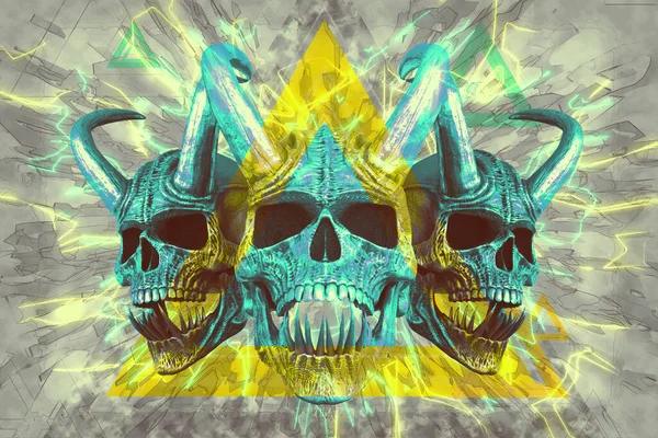 Modern Cyberpunk Demon Skulls Illustration — Stock Photo, Image