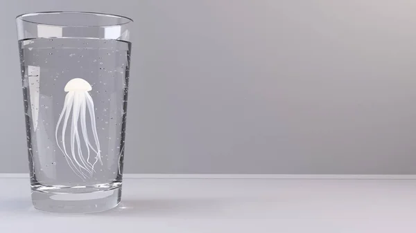 Λευκές Μέδουσες Ένα Ποτήρι Καθαρό Νερό — Φωτογραφία Αρχείου
