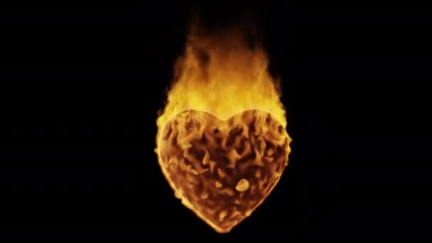 Καμένη Καρδιά Μικρές Περιστρεφόμενες Φλόγες Απομονωμένη Μαύρο Φόντο Άλφα Πέρασμα — Αρχείο Βίντεο