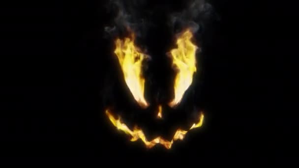 Zła Twarz Demona Płonącymi Oczami Zębami Ogień Płomienie Pro Res — Wideo stockowe