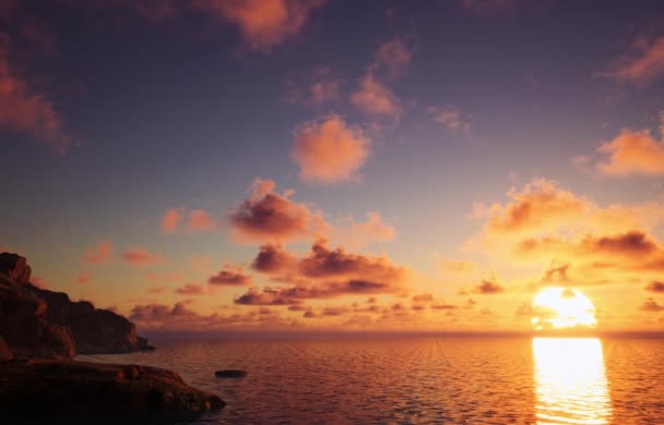 Τεμπέλικο Ηλιοβασίλεμα Κοντά Βραχώδεις Ακτές Όμορφος Ζεστός Ουρανός Και Σύννεφα — Αρχείο Βίντεο