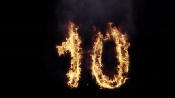 Число Десять Огне Огонь Элемента Vfx Pro Res Альфа Пропуском — стоковое видео