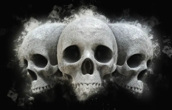 Three skulls - grunge atmospheric effect on dark background