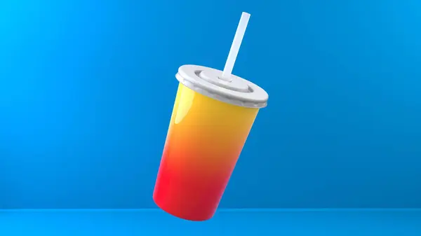 青い背景の暖かい色のソーダカップ グラフィックデザイン要素と背景 — ストック写真