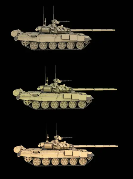 Modern tanks in three color variations - side view