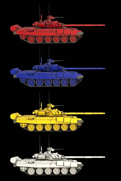 Modern Tanks Red Blue Yellow White Side View — Stock Photo, Image