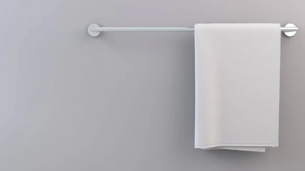 Einfaches Weißes Handtuch Auf Handtuchhalter Auf Hellem Hintergrund Nahaufnahme Grafische — Stockfoto