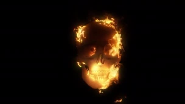 Tengkorak Dalam Api Dan Api Api Api Asap Dan Bara — Stok Video