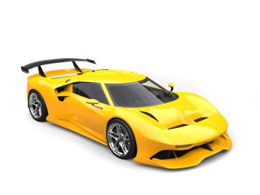 Siyah spoiler kanatlı parlak sarı modern süper araba - güzellik çekimi - beyaz arka planda izole