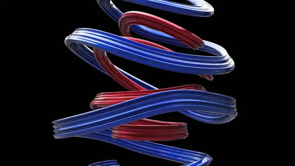 Formes Courbes Abstraites Rouge Métallique Bleu Image En Vente