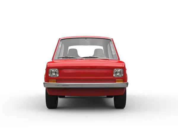 Μικρό Φωτεινό Κόκκινο Vintage Συμπαγές Αυτοκίνητο Μπροστινή Όψη Φωτογραφία Αρχείου