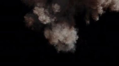 Alevli, çamurlu ve dumanlı çok büyük bir yer patlaması. Maskeli 4K Pro Res, 60fps.