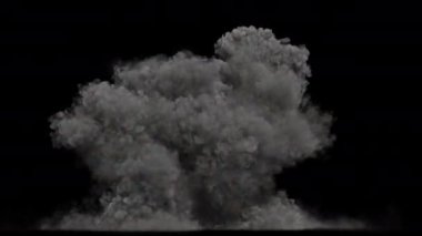 Büyük bir füze ya da roket saldırısı büyük duman bulutlarıyla büyük bir patlamaya neden olur. Maskeli 4K PRO Res.