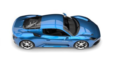 Modern metalik mavi lüks pahalı spor araba - tepeden tırnağa