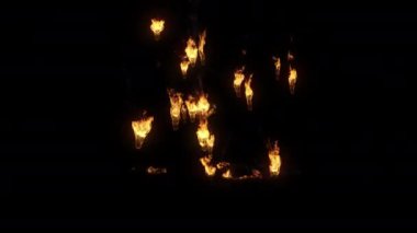 Yanan molozlar yere düşüyor. Maskeli 4K Pro Res, 60 fps.