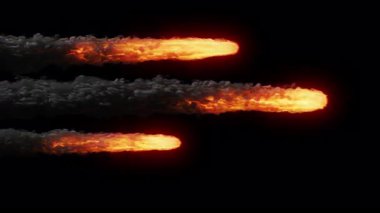 Uzayda uçan üç meteor - VFX elementi - Maskeli 4K Pro Res, 60 Fps