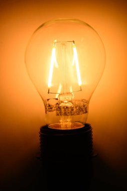 Sıcak bir arka planda LED ampulü. Yüksek kalite fotoğraf