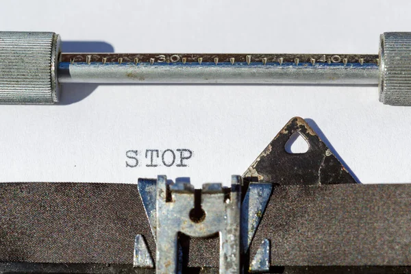 Old Typewriter Phrase Stop — Stock Photo, Image