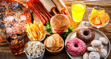 Foods enhancing the risk of cancer. Junk food clipart